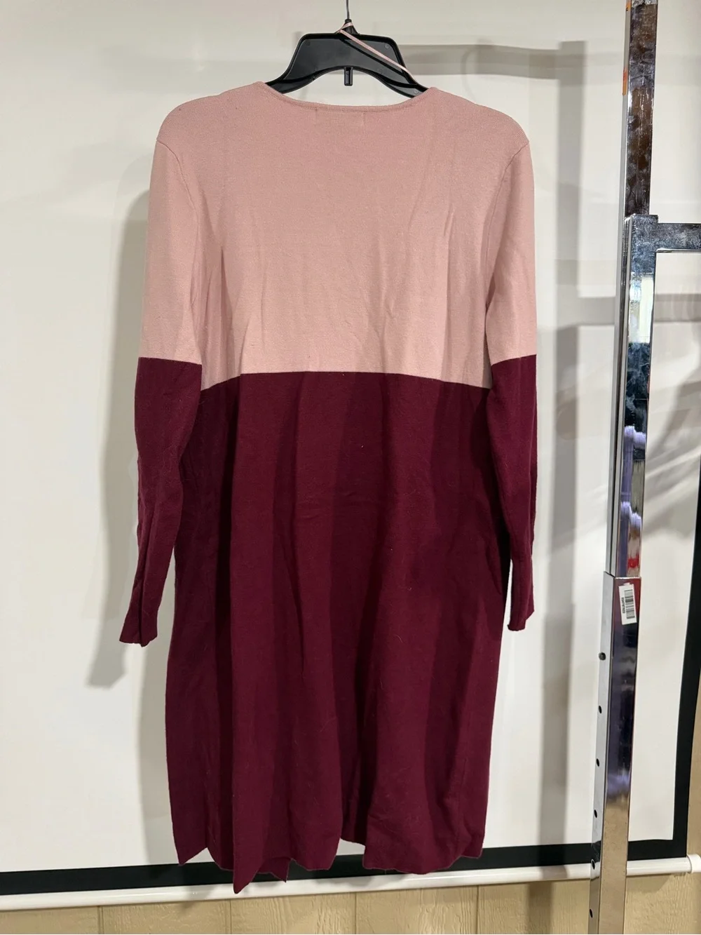 Liz Claiborne Two-Tone Open Cardigan in Blush and Burgundy